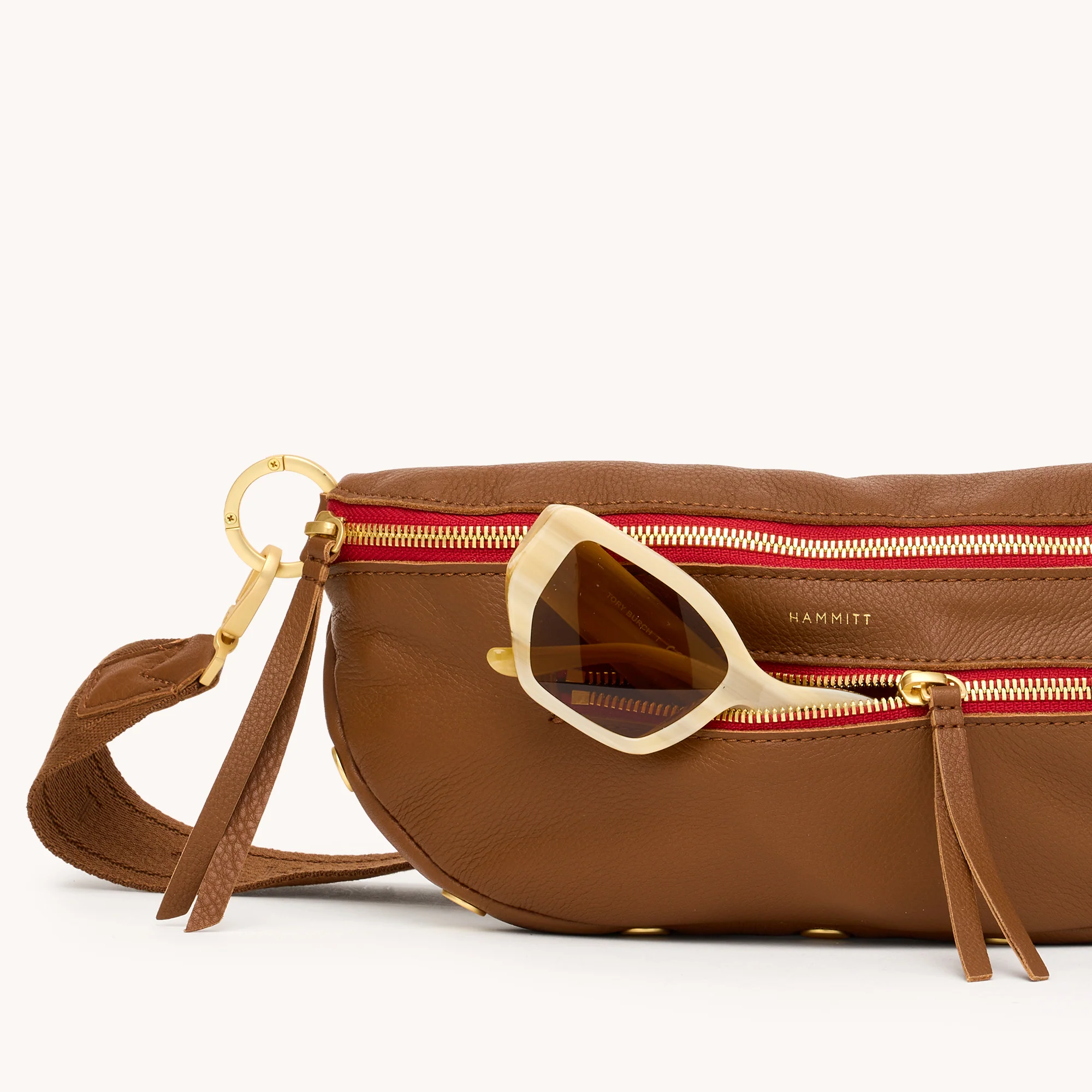 Charles Crossbody | Mahogany Pebble/Brushed Gold Red Zip | Med - Image 6