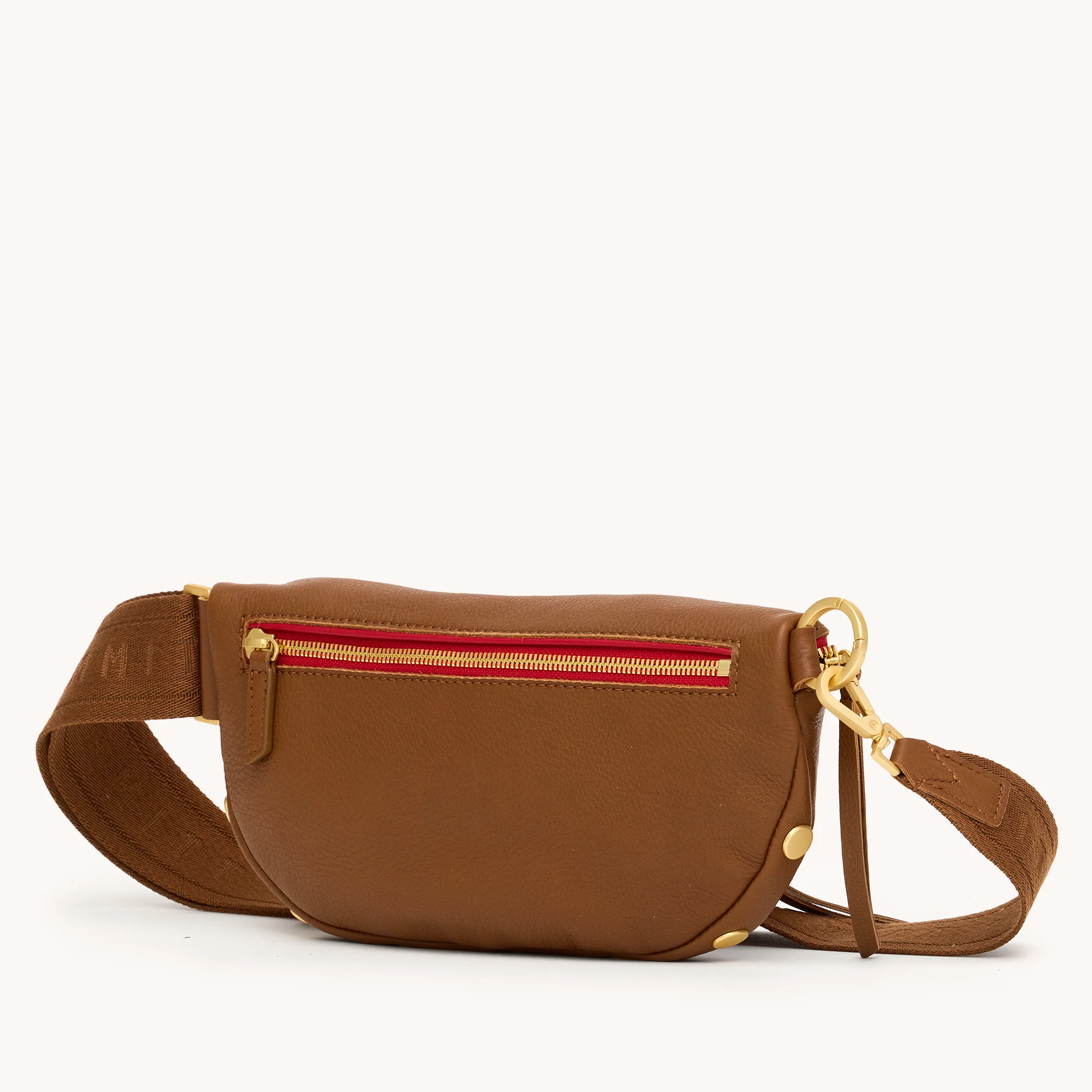 Charles Crossbody | Mahogany Pebble/Brushed Gold Red Zip | Med - Image 8