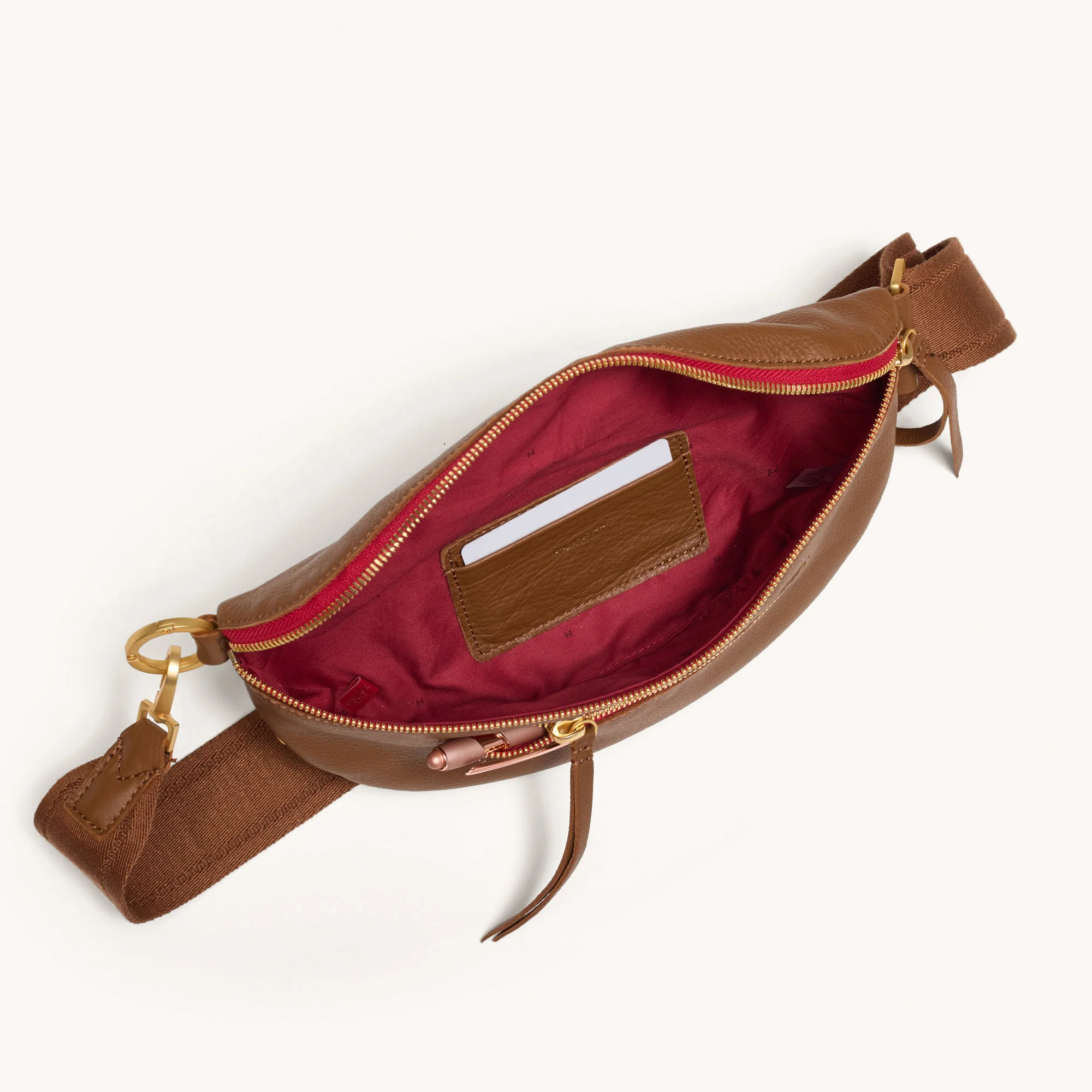 Charles Crossbody | Mahogany Pebble/Brushed Gold Red Zip | Med - Image 9