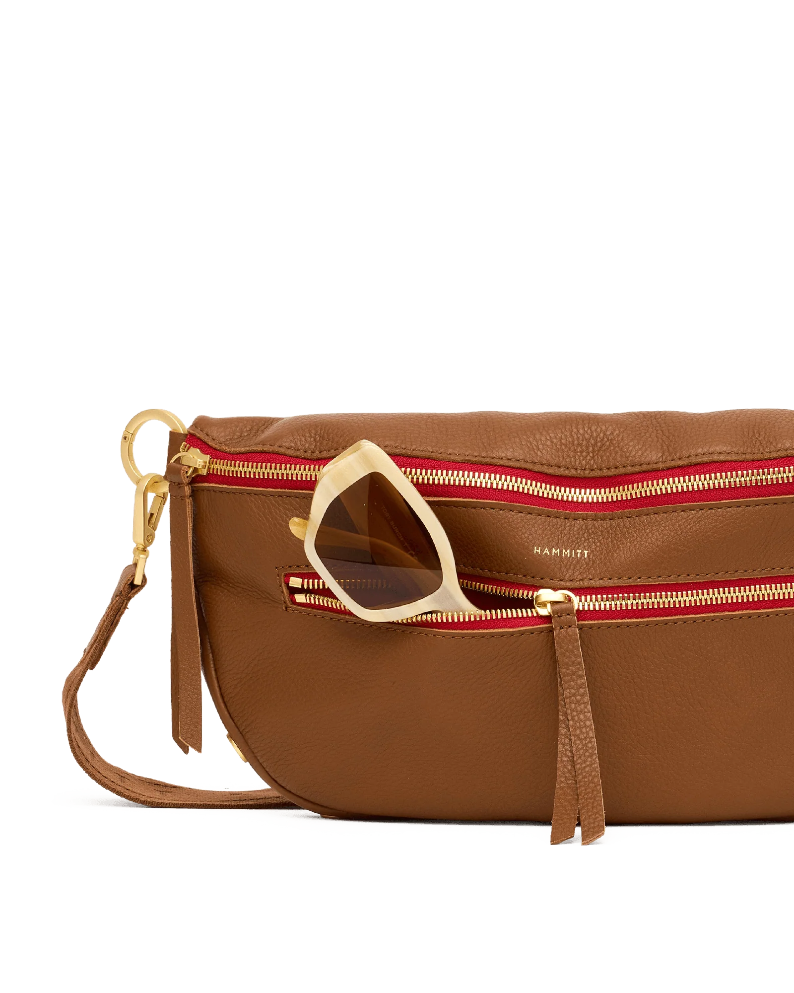 Charles Crossbody | Mahogany Pebble/Brushed Gold Red Zip | Lrg - Image 4