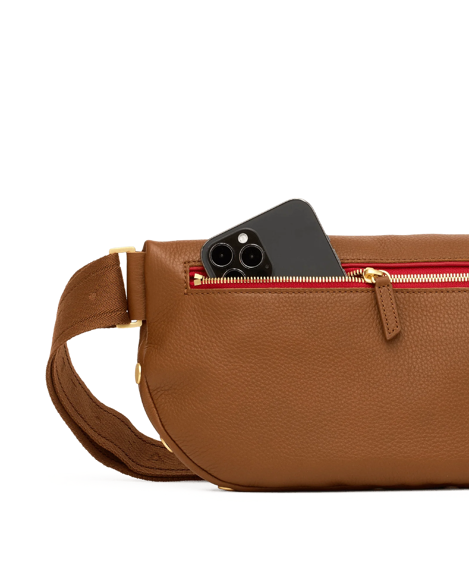Charles Crossbody | Mahogany Pebble/Brushed Gold Red Zip | Lrg - Image 5