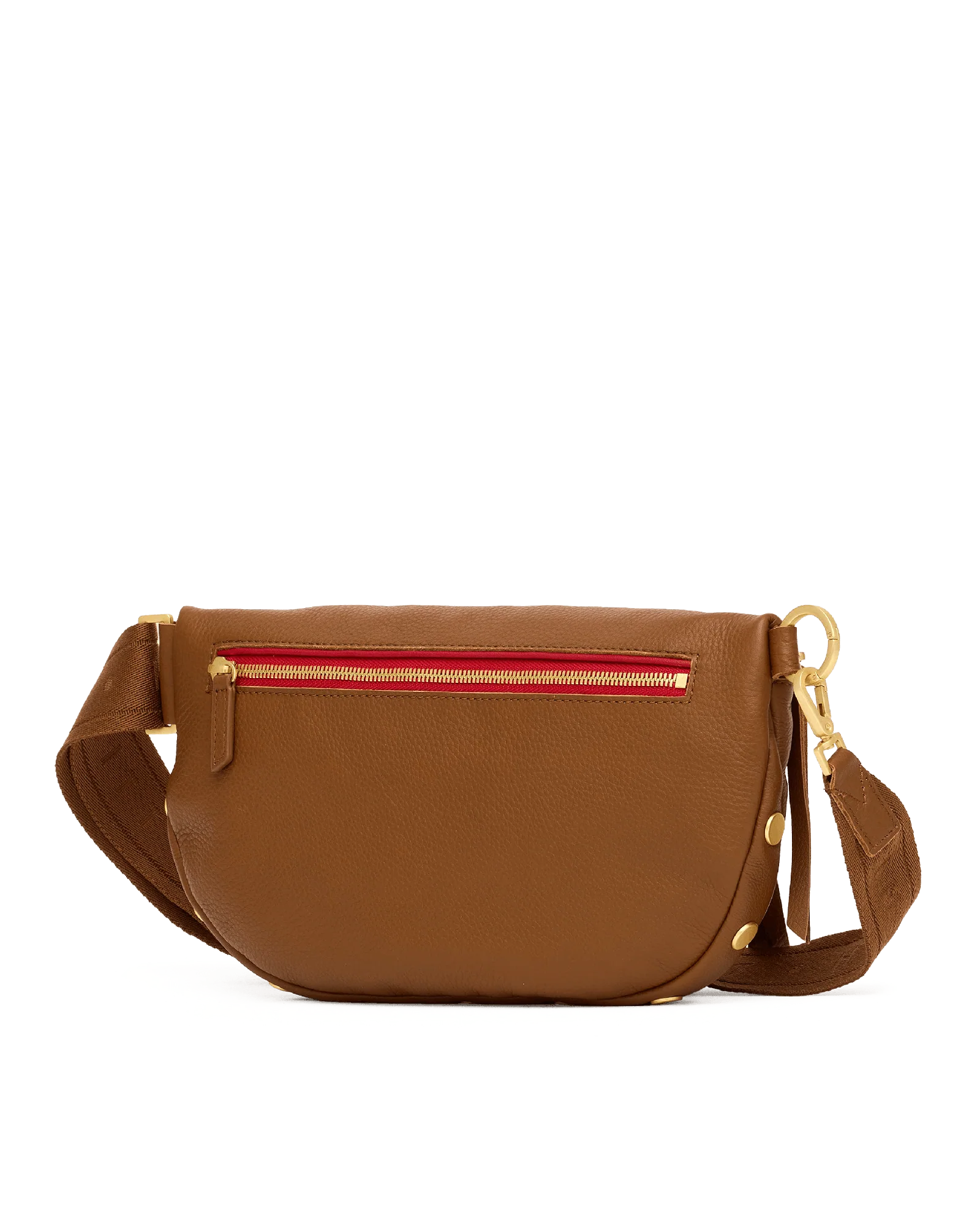Charles Crossbody | Mahogany Pebble/Brushed Gold Red Zip | Lrg - Image 6