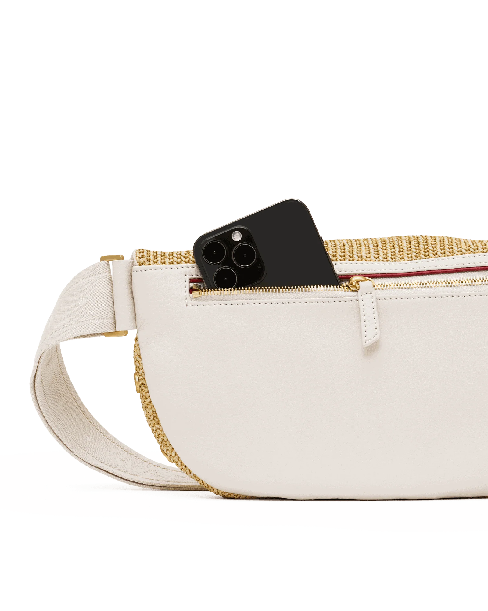 Charles Crossbody | Calla Lily White Raffia/Brushed Gold Hammered | Lrg - Image 6