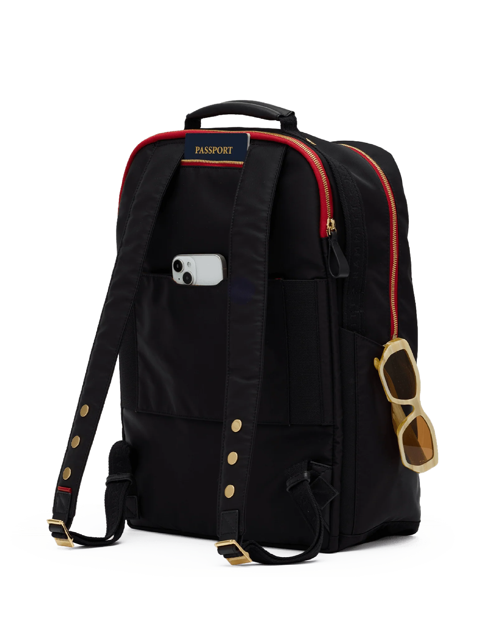 Eden Backpack | Black Nylon/Gold Red Zip - Image 11