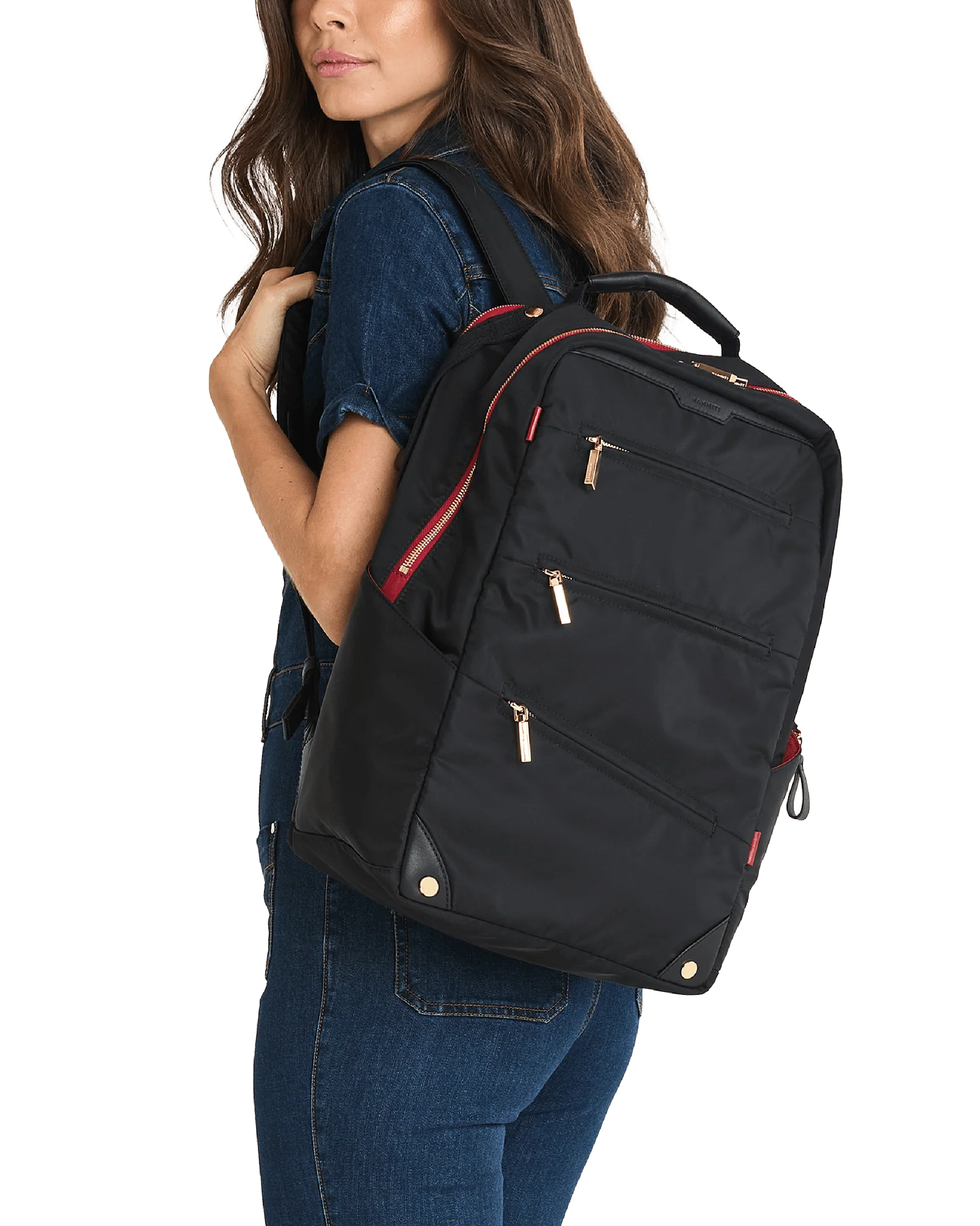 Eden Backpack | Black Nylon/Gold Red Zip - Image 2