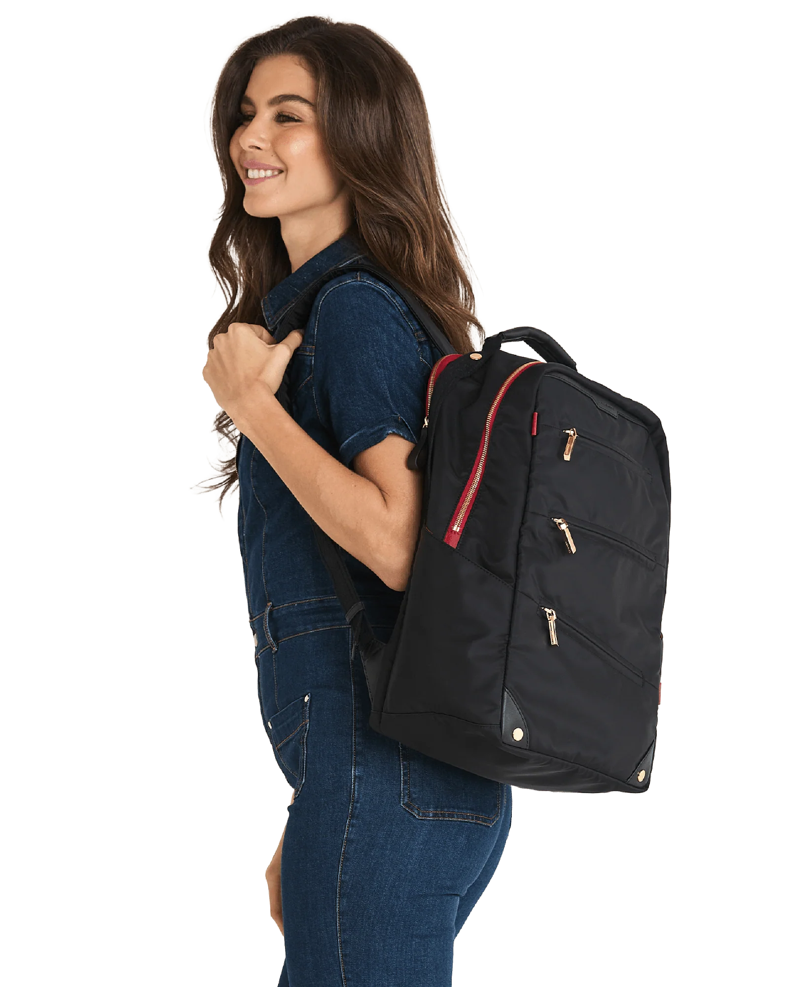 Eden Backpack | Black Nylon/Gold Red Zip - Image 3