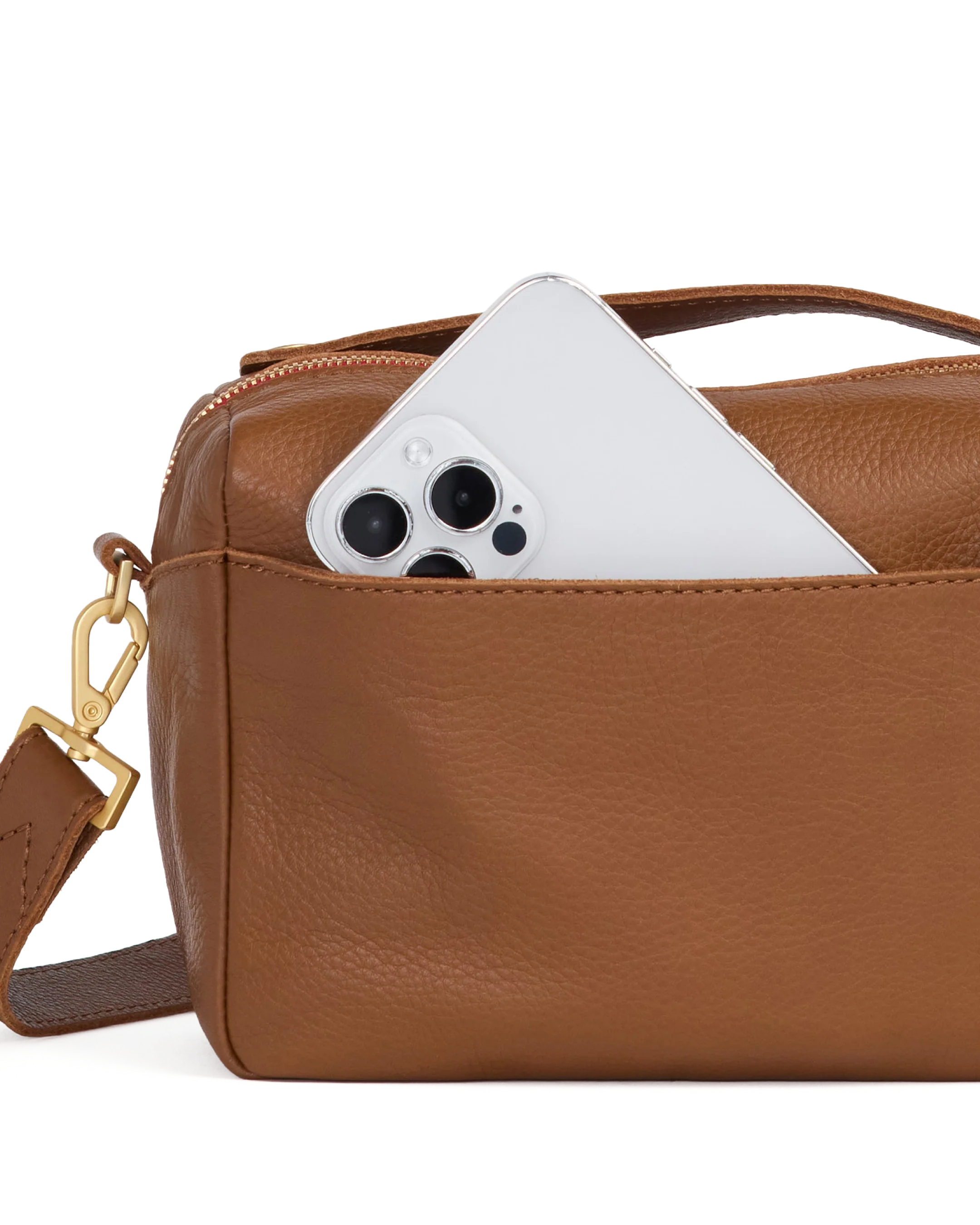 Evan Crossbody | Mahogany Pebble/Brushed Gold Red Zip | Sml - Image 6