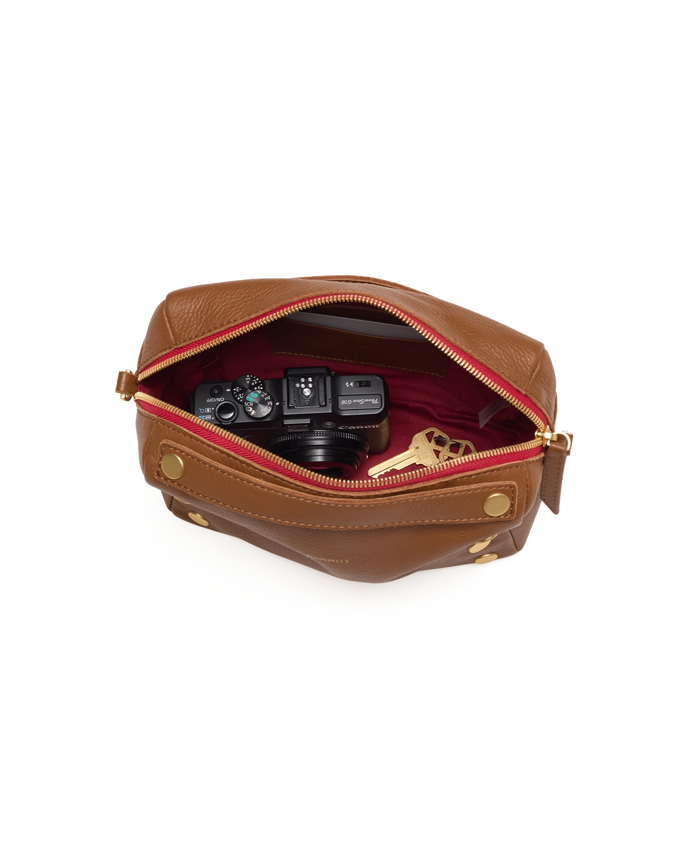 Evan Crossbody | Mahogany Pebble/Brushed Gold Red Zip | Sml - Image 7