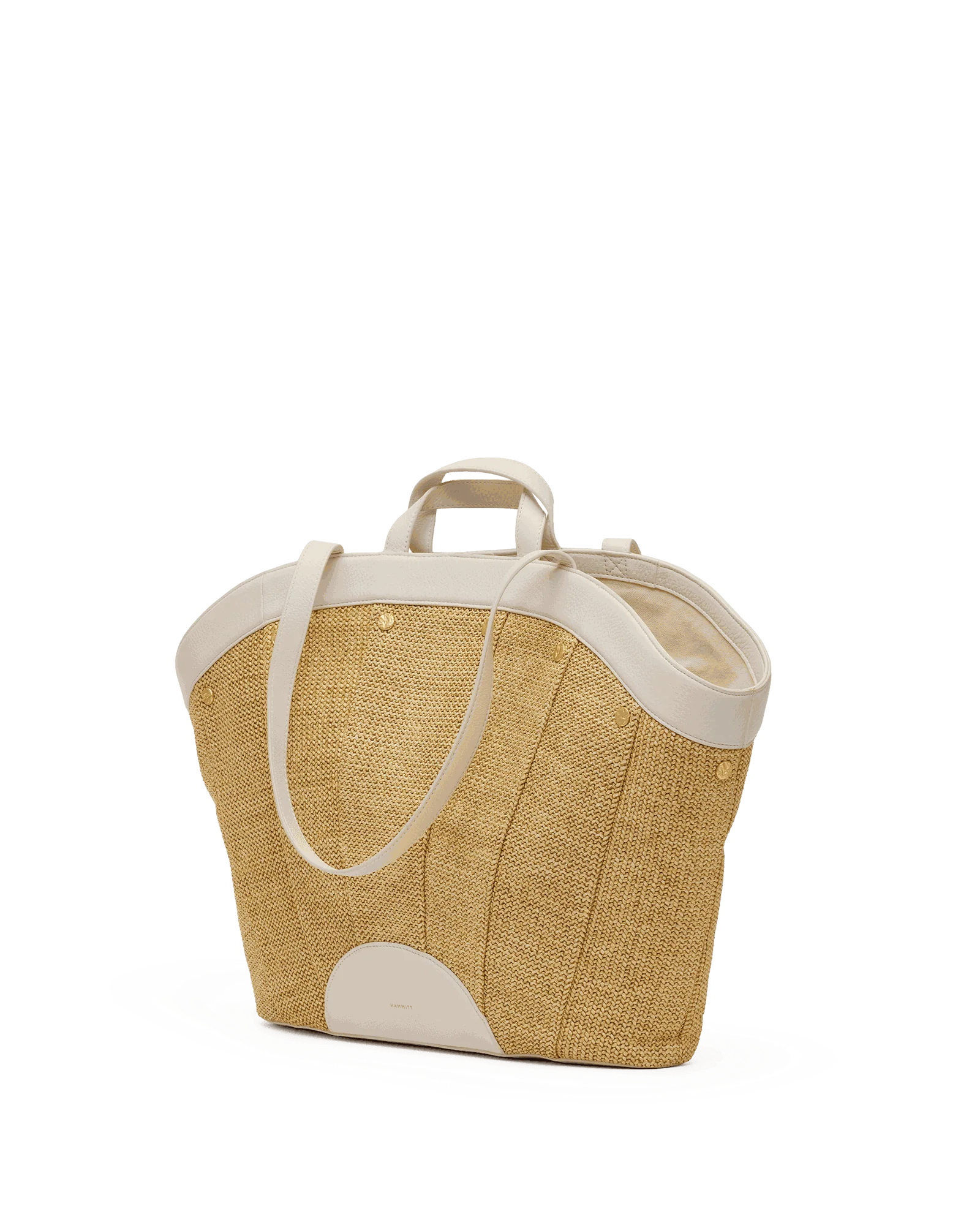 Shelley Tote | Calla Lily White Raffia/Brushed Gold Hammered - Image 6